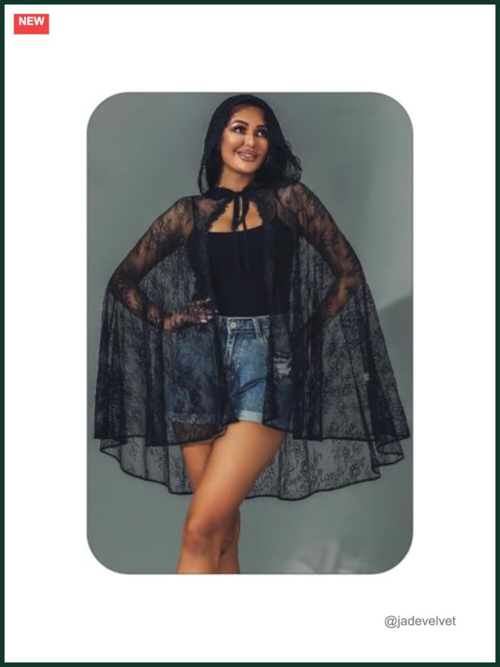 Lace Hooded Cape Cloak 3/4 Length Halloween Costume Cover Up Women